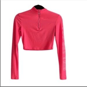 NWT Sommer Ray cropped pink half zip print graphic long sleeves workout top. XS